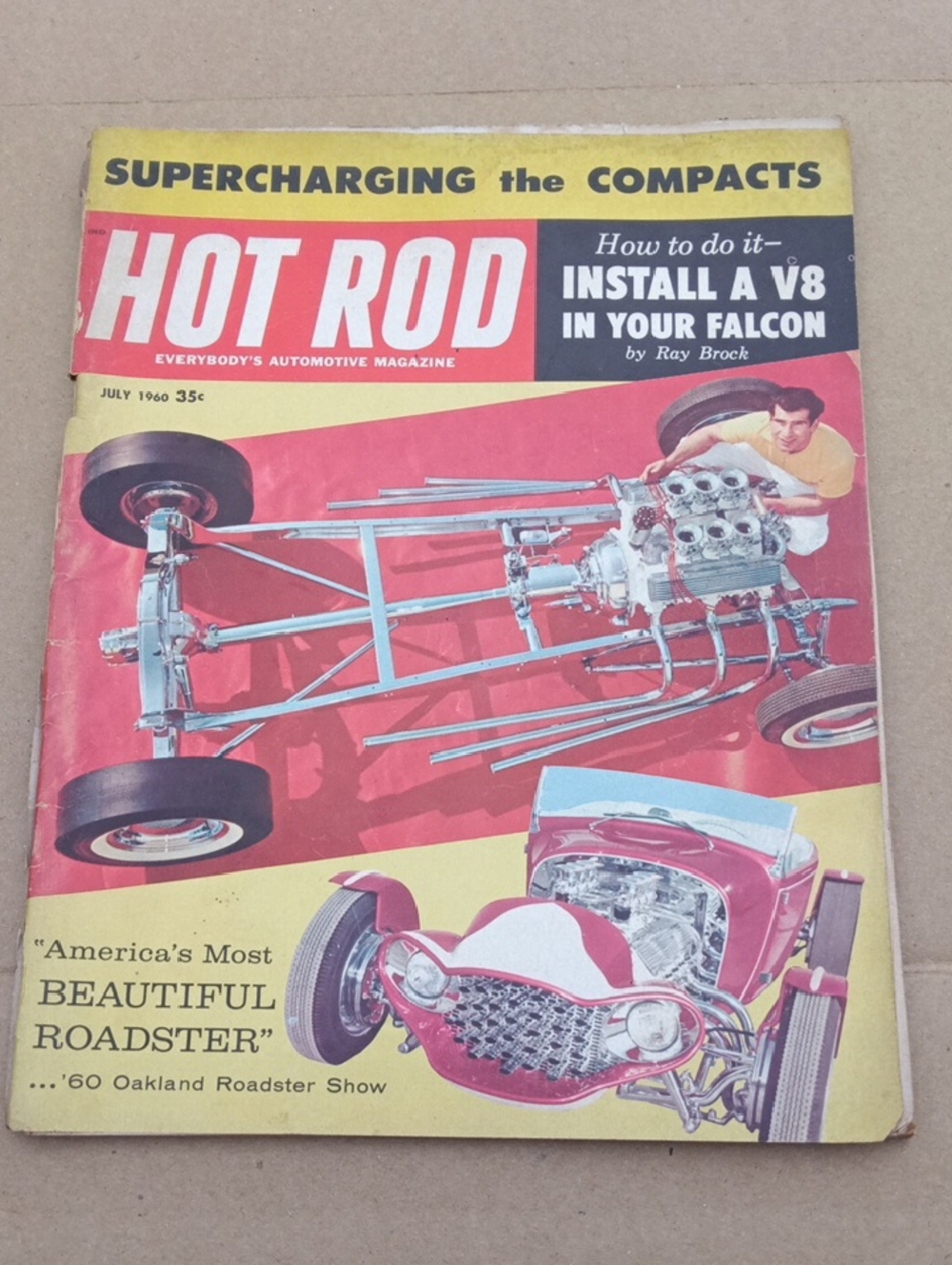 Hot Rod Magazine July 1960 Vintage Cover - Red & Yellow